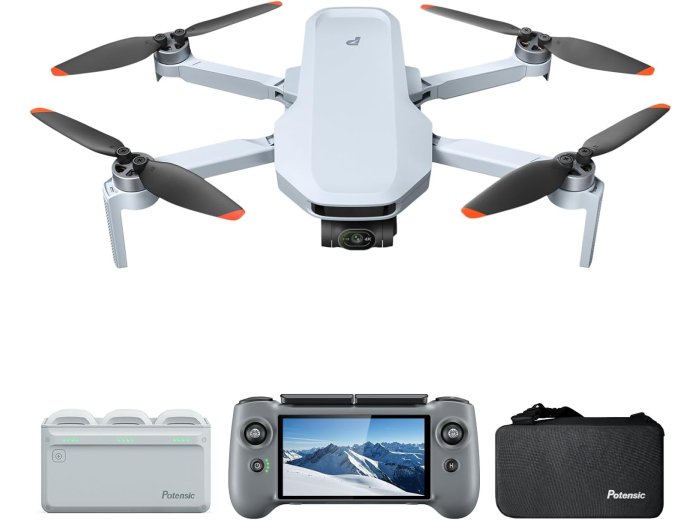 Potensic Atom 2 Fly More Combo with RC PTD 1, Drones with Camera for Adults 4K Video, 8K Photo, 10KM Transmission, 96 Mins Flight, 3-Axis Gimbal, AI Track, Vertical Shooting, AI Night Shot, Under 249g