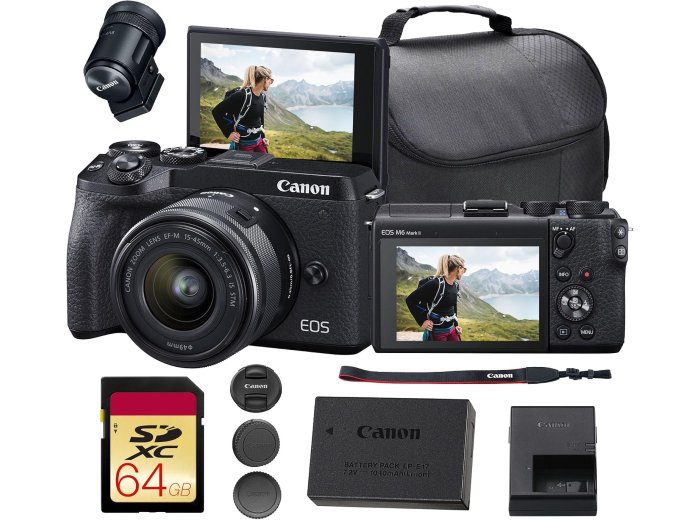 Canon EOS M6 Mark II Mirrorless Camera with 15-45mm Lens (Black) Bundle