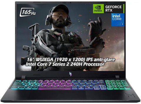 Acer Nitro V 16" WUXGA 165Hz Gaming Laptop - NVIDIA GeForce RTX 5050 - Intel Core 7 240H Processor - 32GB DDR5 2TB SSD - Backlit KB Wi-Fi6E Bluetooth Win11 Obsidian Black - w/USB Hub - W/GaLiMu